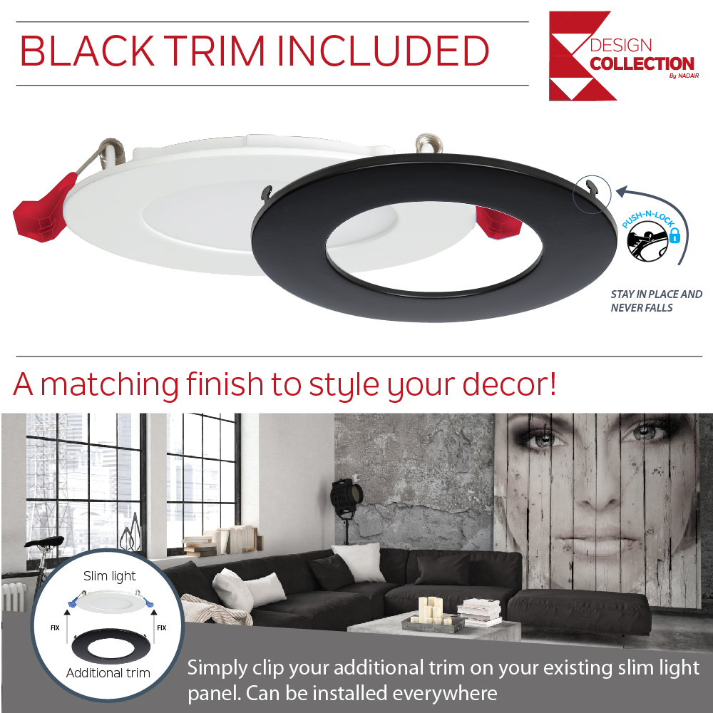 Nadair 6’’ LED Recessed Ultra Slim Lights, 5 Built-in Color Temperature (2.7K/3K/3.5K/4K/5K), IC Rated, Dimmable, 12W, 1000 Lumens, Quick Connects Included, White Finish, Black Trim Included - Image 5