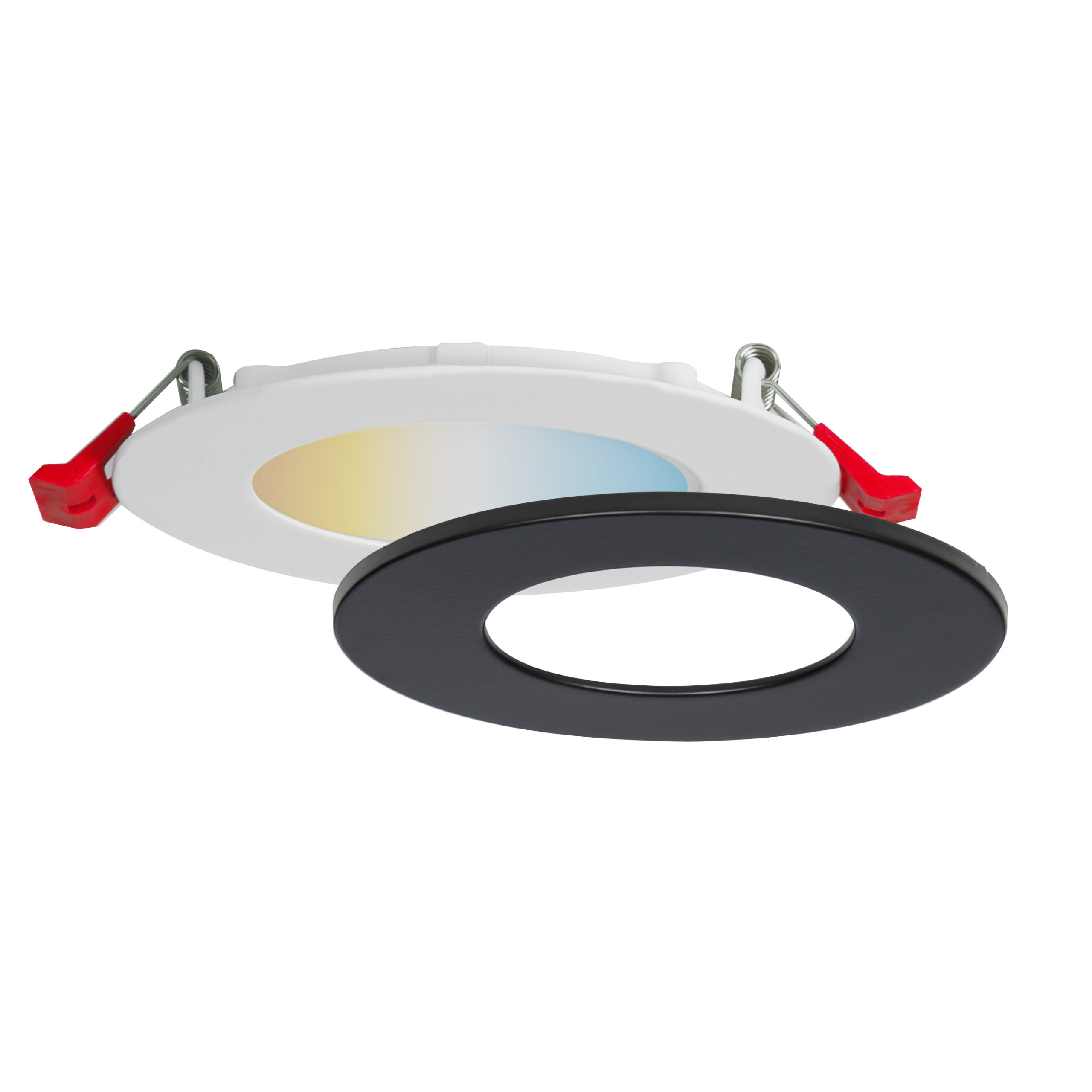 Nadair 6’’ LED Recessed Ultra Slim Lights, 5 Built-in Color Temperature (2.7K/3K/3.5K/4K/5K), IC Rated, Dimmable, 12W, 1000 Lumens, Quick Connects Included, White Finish, Black Trim Included