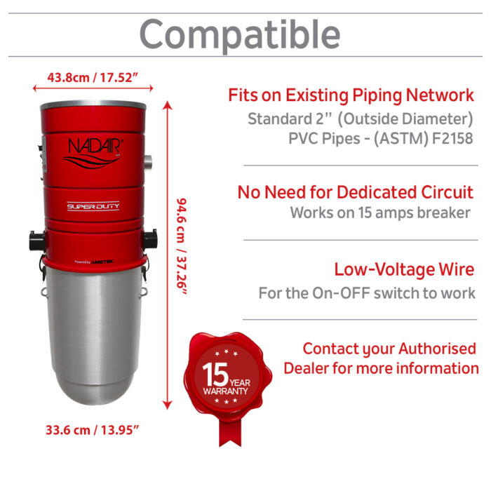 659 AIRWATTS Self-Cleaning Hybrid Central Vacuum System, 6.6” (17 cm) AMETEK LAMB By-Pass Semi-Commercial Grade Motor, 32L / 8.45 Gal. - Image 7