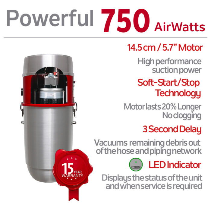 750 AIRWATTS Hybrid Central Vacuum System, 32L / 8.45 Gal., Can be used with or without disposable filtration bags - Image 4