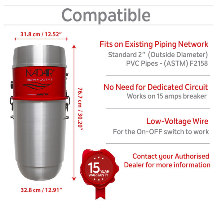 750 AIRWATTS Hybrid Central Vacuum System, 32L / 8.45 Gal., Can be used with or without disposable filtration bags - Image 7
