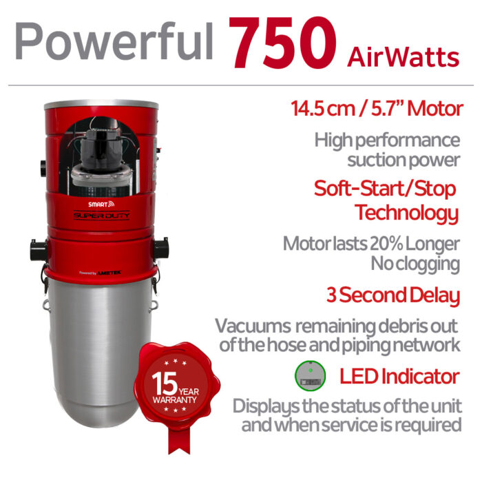 750 AIRWATTS Smart Central Vacuum System, Hybrid Self-Cleaning Filtration, 32L / 8.45 Gal., Control Your Central Vacuum with Smart Device - Image 4