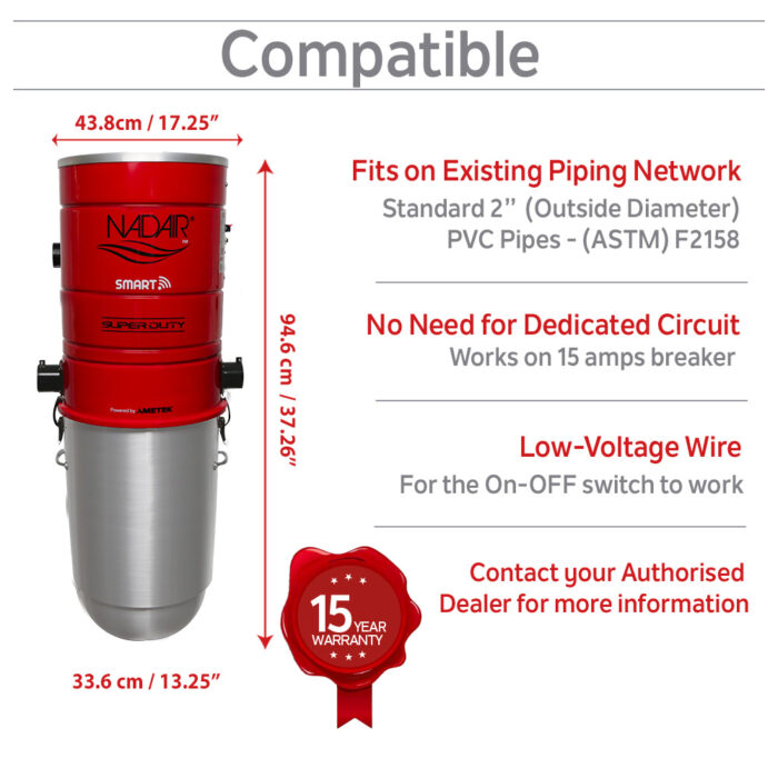750 AIRWATTS Smart Central Vacuum System, Hybrid Self-Cleaning Filtration, 32L / 8.45 Gal., Control Your Central Vacuum with Smart Device - Image 7