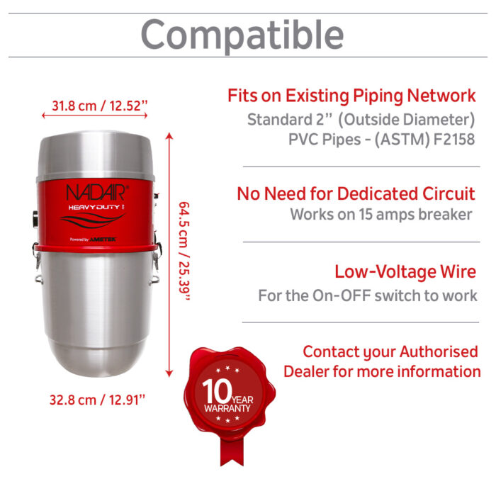 750 AIRWATTS Hybrid Central Vacuum System, 22L / 5.81 Gal., Can be used with or without disposable filtration bags - Image 7