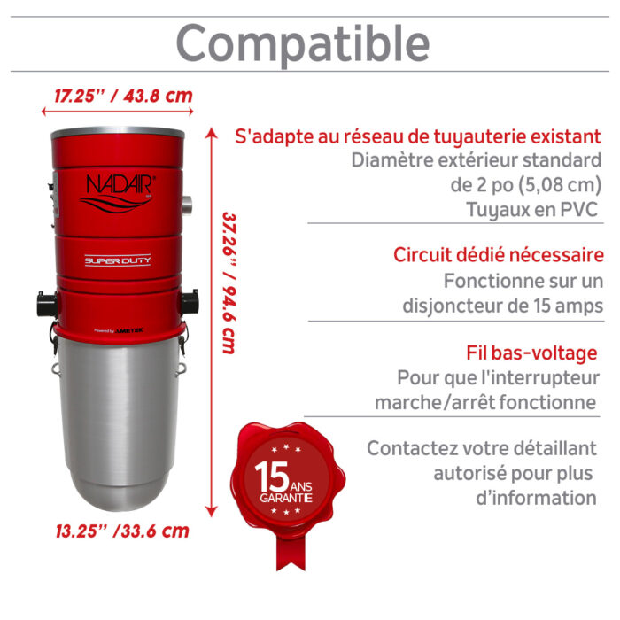 659 AIRWATTS Self-Cleaning Hybrid Central Vacuum System, 6.6” (17 cm) AMETEK LAMB By-Pass Semi-Commercial Grade Motor, 32L / 8.45 Gal. - Image 2