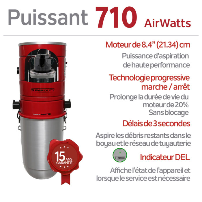 Système d'aspirateur central hybride autonettoyant 710 AIRWATTS, 8,4 po (21,34 cm), moteur de qualité commerciale à dérivation AMETEK LAMB, 32 L / 8,45 gal. - Image 4