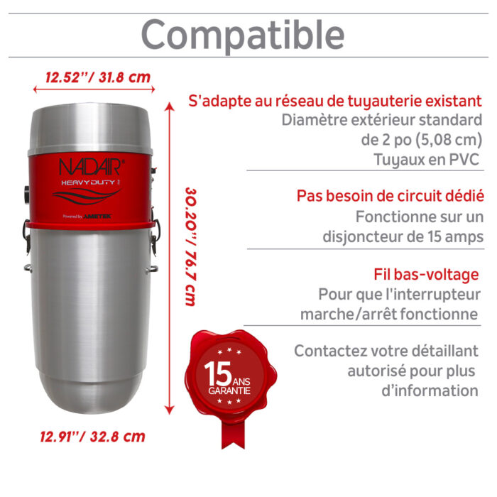 Système d'aspirateur central hybride 750 AIRWATTS, 32 L / 8,45 gal., Peut être utilisé avec ou sans sacs de filtration jetables - Image 7