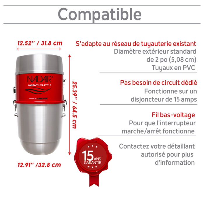 Système d'aspirateur central hybride 750 AIRWATTS, 22 L / 5,81 gal., Peut être utilisé avec ou sans sacs de filtration jetables - Image 7
