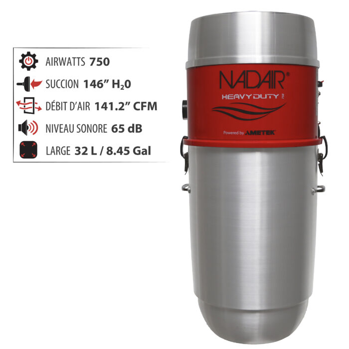 Système d'aspirateur central hybride 750 AIRWATTS, 32 L / 8,45 gal., Peut être utilisé avec ou sans sacs de filtration jetables