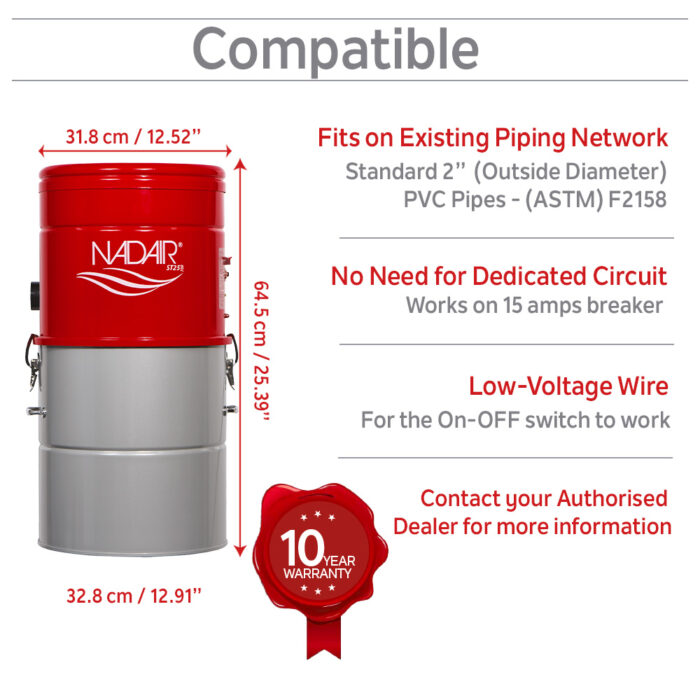 700 AIRWATTS Compact Hybrid Central Vacuum System, 25L / 6.6 Gal. Canister, Can be used with or wihthout disposable filtration bags - Image 4