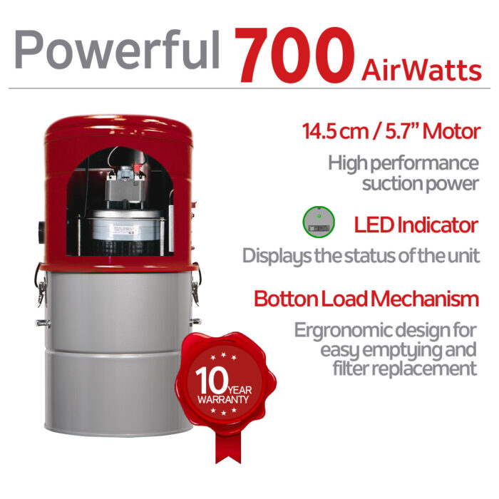 700 AIRWATTS Compact Hybrid Central Vacuum System, 25L / 6.6 Gal. Canister, Can be used with or wihthout disposable filtration bags - Image 7