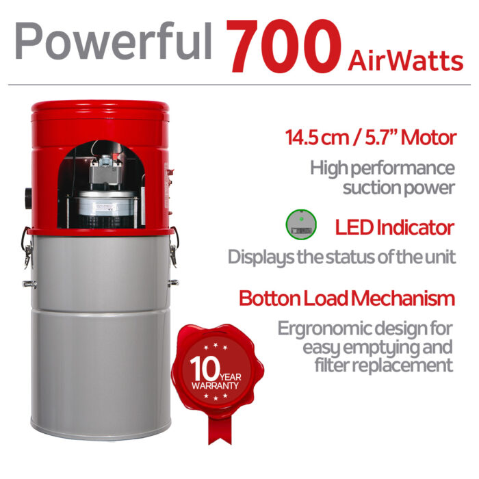 700 AIRWATTS Hybrid Central Vacuum System, 35L / 9.25 Gal. Canister, Can be used with or without disposable filtration bags - Image 4