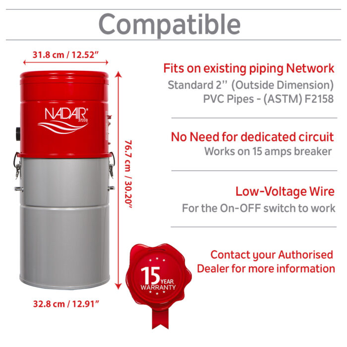 700 AIRWATTS Hybrid Central Vacuum System, 35L / 9.25 Gal. Canister, Can be used with or without disposable filtration bags - Image 7