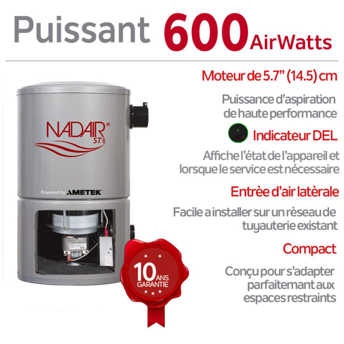 Aspirateur central compact de 600 AIRWATTS, réservoir de 18 L (4,75 gal). Doit être utilisé avec un sac jetable et un filtre protecteur permanent en tout temps. – Image 3
