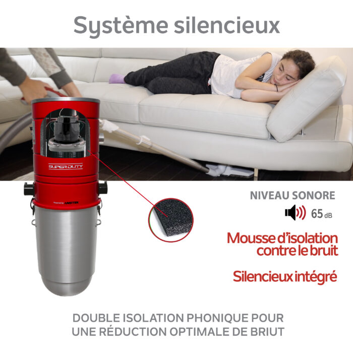 Système d'aspirateur central hybride autonettoyant AIRWATTS 659, moteur semi-commercial à dérivation AMETEK LAMB de 6,6 po (17 cm), 32 L / 8,45 gal. – Image 4