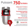 Système d'aspirateur central hybride 750 AIRWATTS, 22 L / 5,81 gal., Peut être utilisé avec ou sans sacs de filtration jetables – Image 4