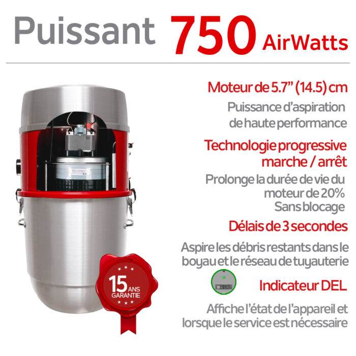 Système d'aspirateur central hybride 750 AIRWATTS, 22 L / 5,81 gal., Peut être utilisé avec ou sans sacs de filtration jetables – Image 4