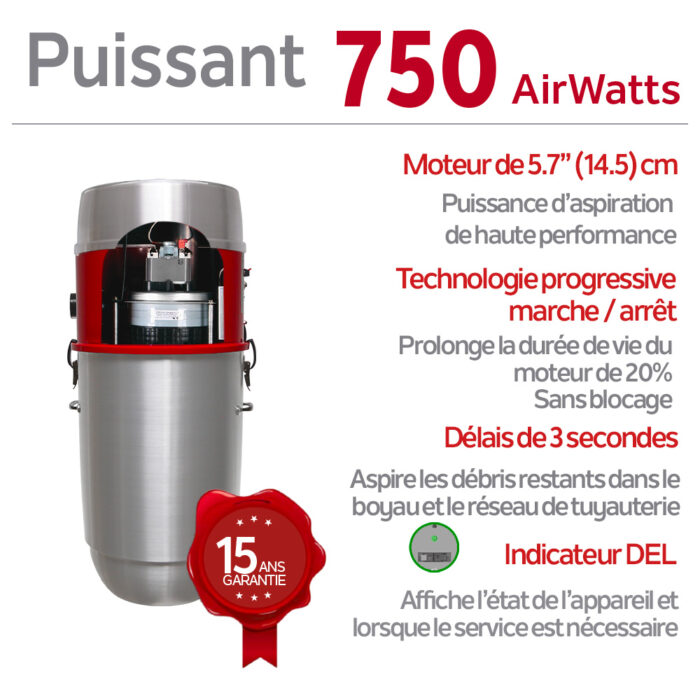 Système d'aspirateur central hybride 750 AIRWATTS, 32 L / 8,45 gal., Peut être utilisé avec ou sans sacs de filtration jetables – Image 4