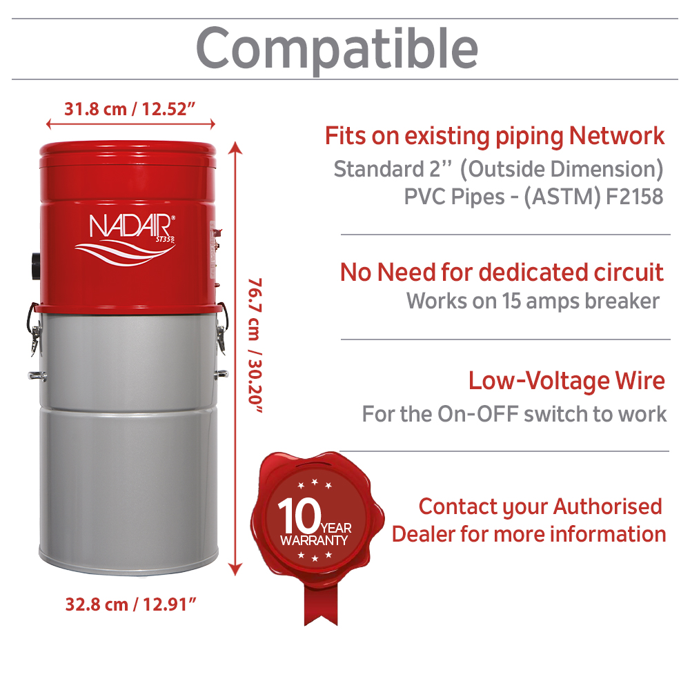700 AIRWATTS Hybrid Central Vacuum System, 35L / 9.25 Gal. Canister, Can be used with or without disposable filtration bags - Image 7