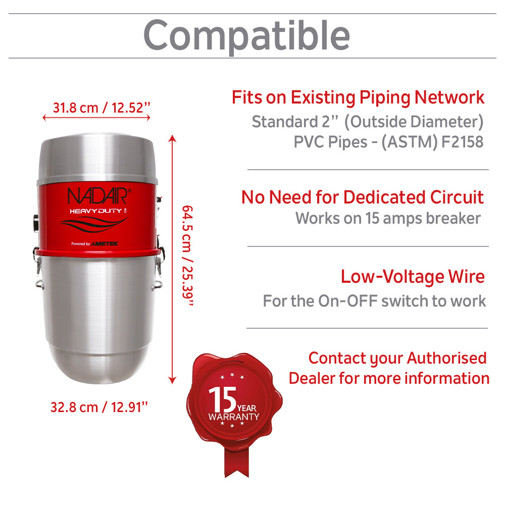 750 AIRWATTS Hybrid Central Vacuum System, 22L / 5.81 Gal., Can be used with or without disposable filtration bags - Image 7