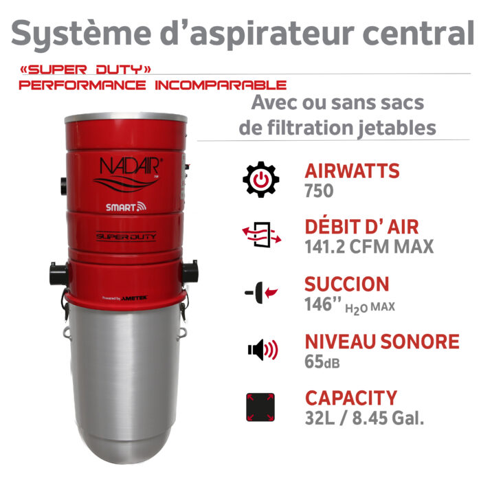 Système d'aspirateur central intelligent 750 AIRWATTS, filtration autonettoyante hybride, 32 L / 8,45 gal., contrôlez votre aspirateur central avec un appareil intelligent - Image 3
