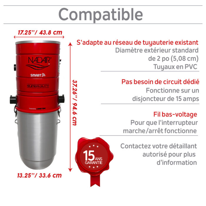 Système d'aspirateur central intelligent 750 AIRWATTS, filtration autonettoyante hybride, 32 L / 8,45 gal., contrôlez votre aspirateur central avec un appareil intelligent - Image 7